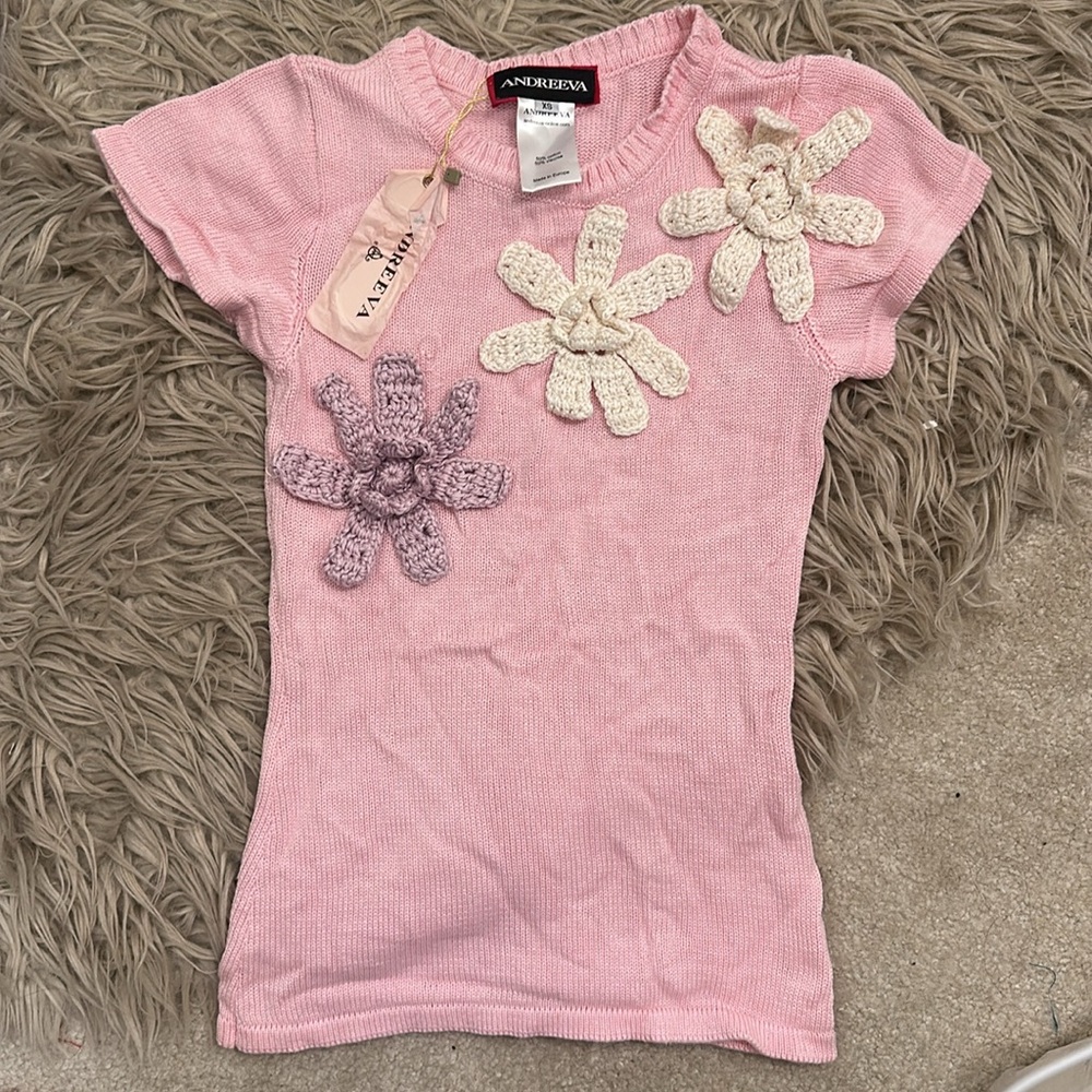 New ANDREEVA Knit Top With Crochet Details in Pink - Picture 4 of 5